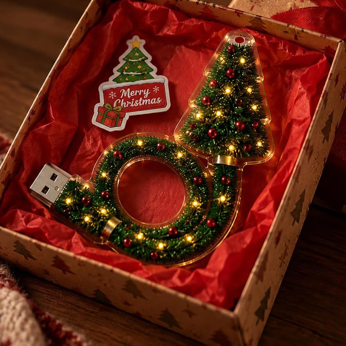 Le projecteur sapin dans une boîte-cadeau de Noël